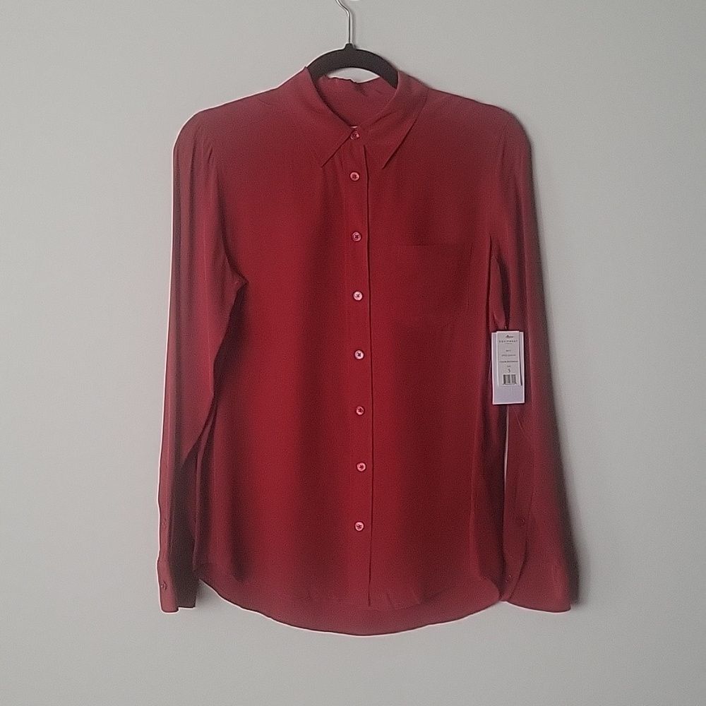 NWT Equipment S Burgundy Silk Button Modest Long Sleeve Office Shirt Top Blouse